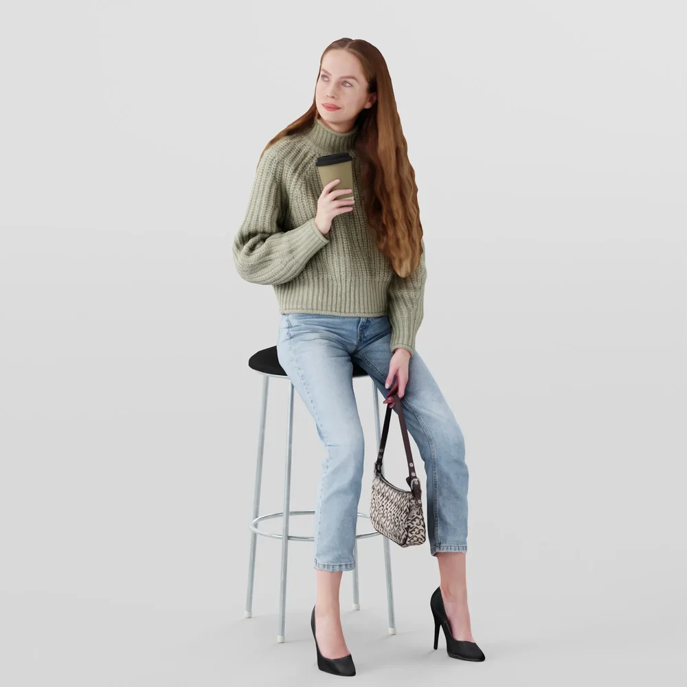 Girl With Purse And Coffee