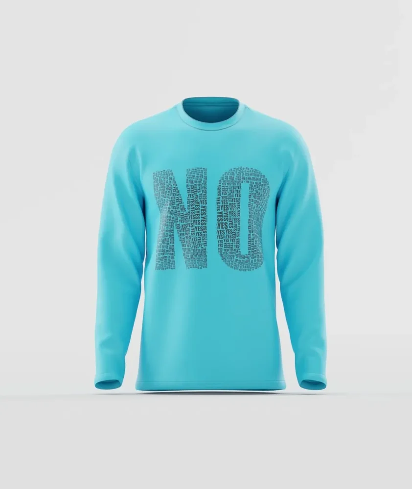 Men’S Cyan "No" Word Art Long Sleeve