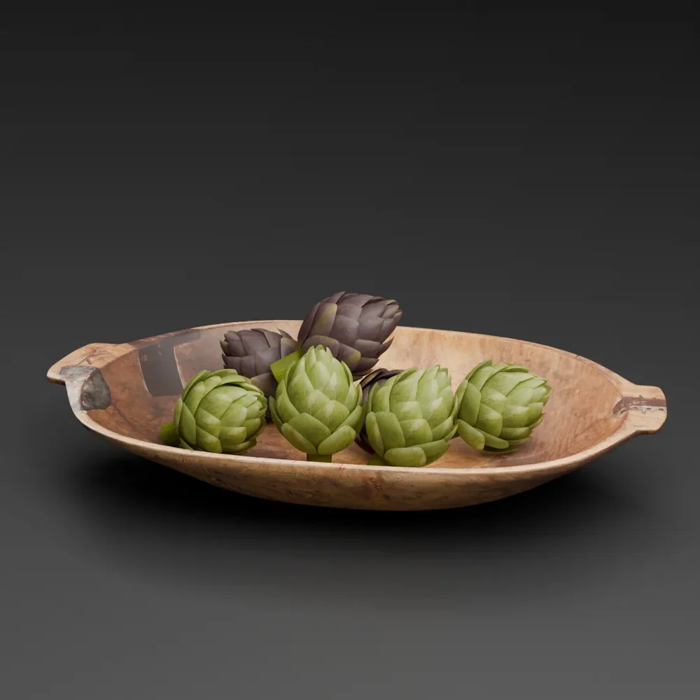 Wooden Bowl Artichokes