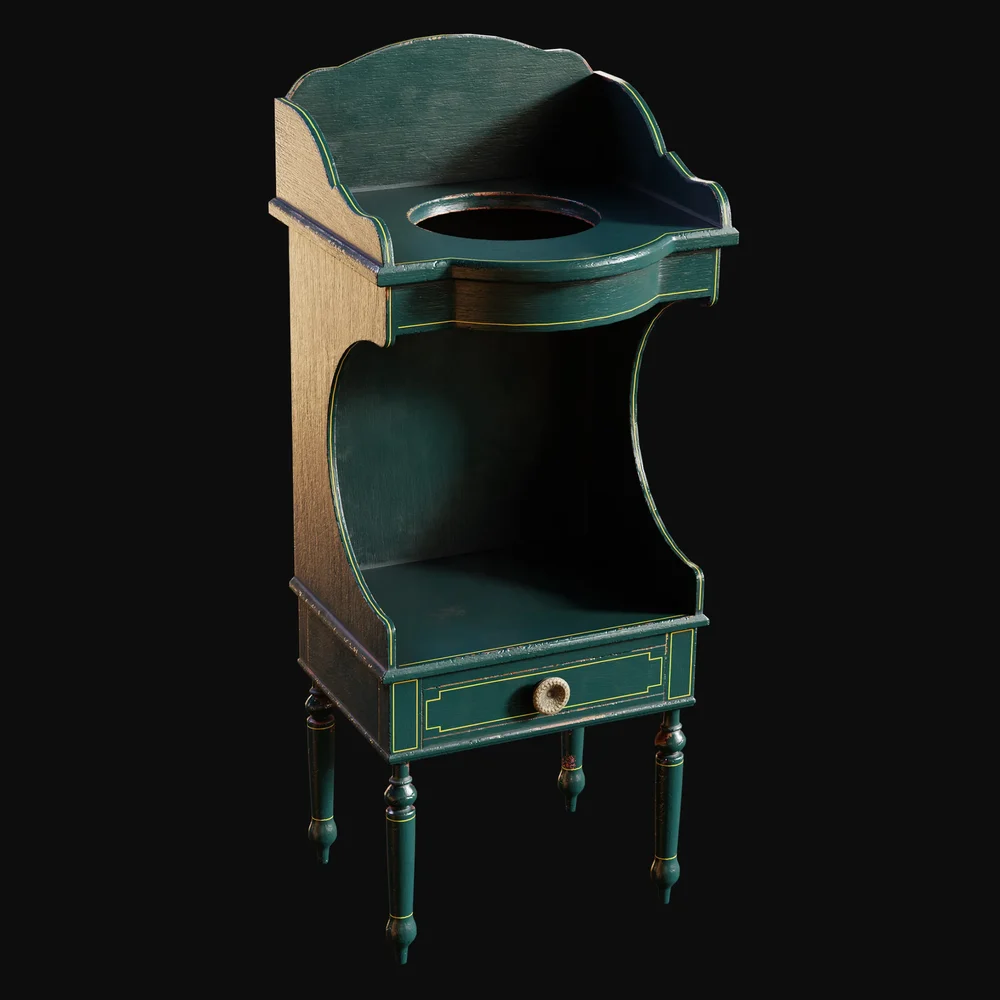 Late 1800s Wooden Washstand Painted