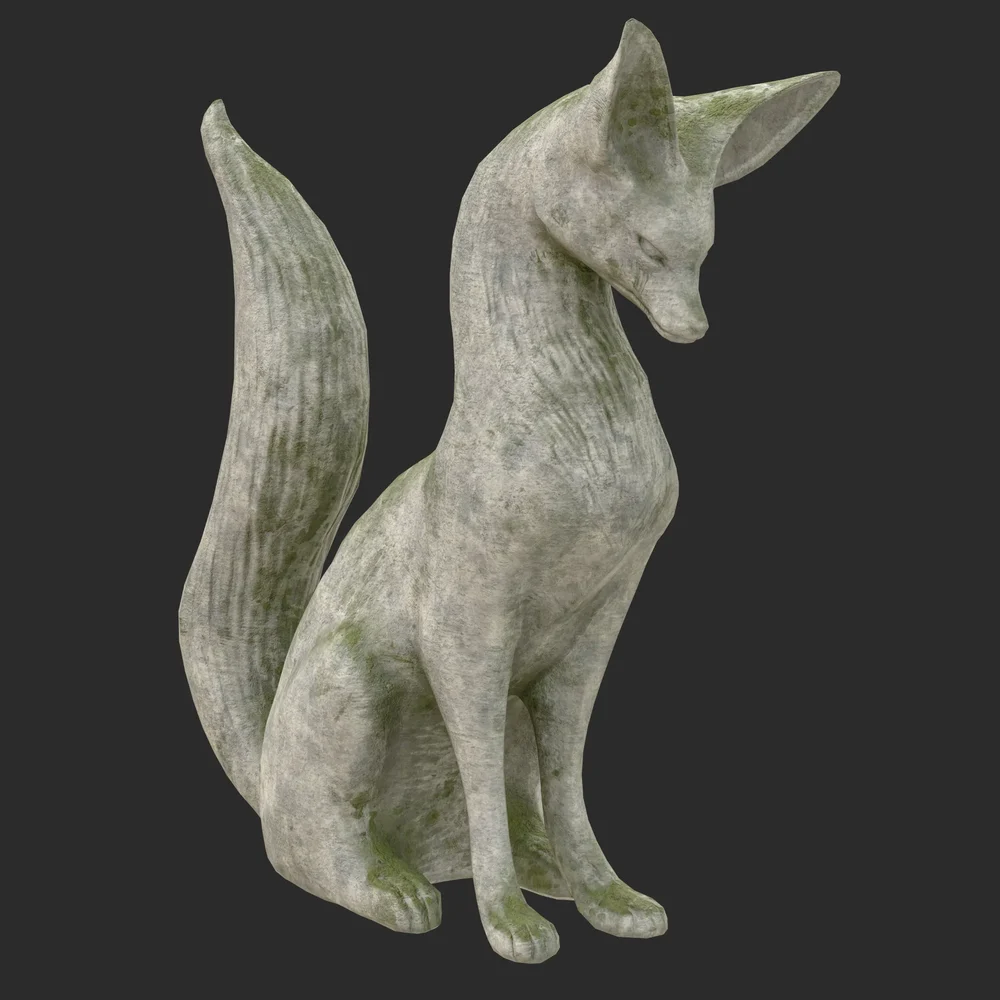 Fox Stone Moss Statue