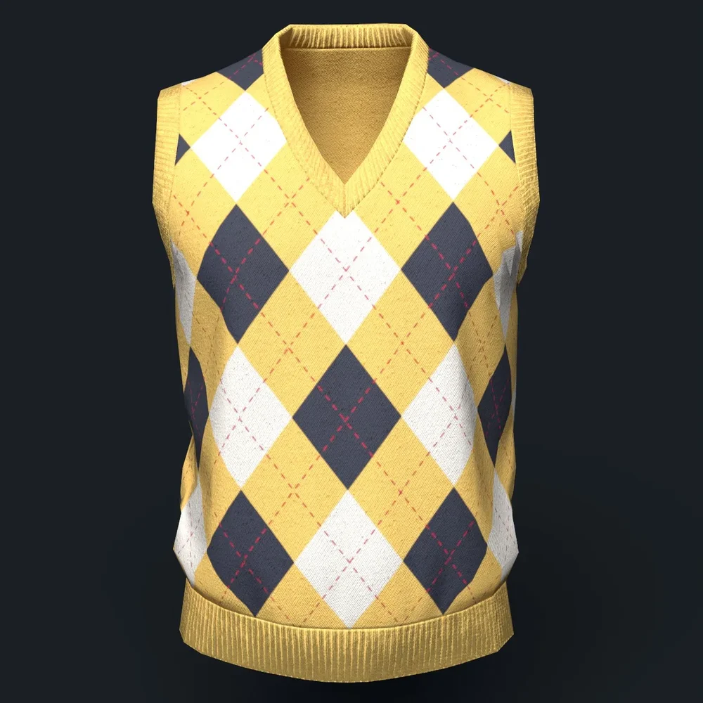 Yellow Argyle Knit Vest