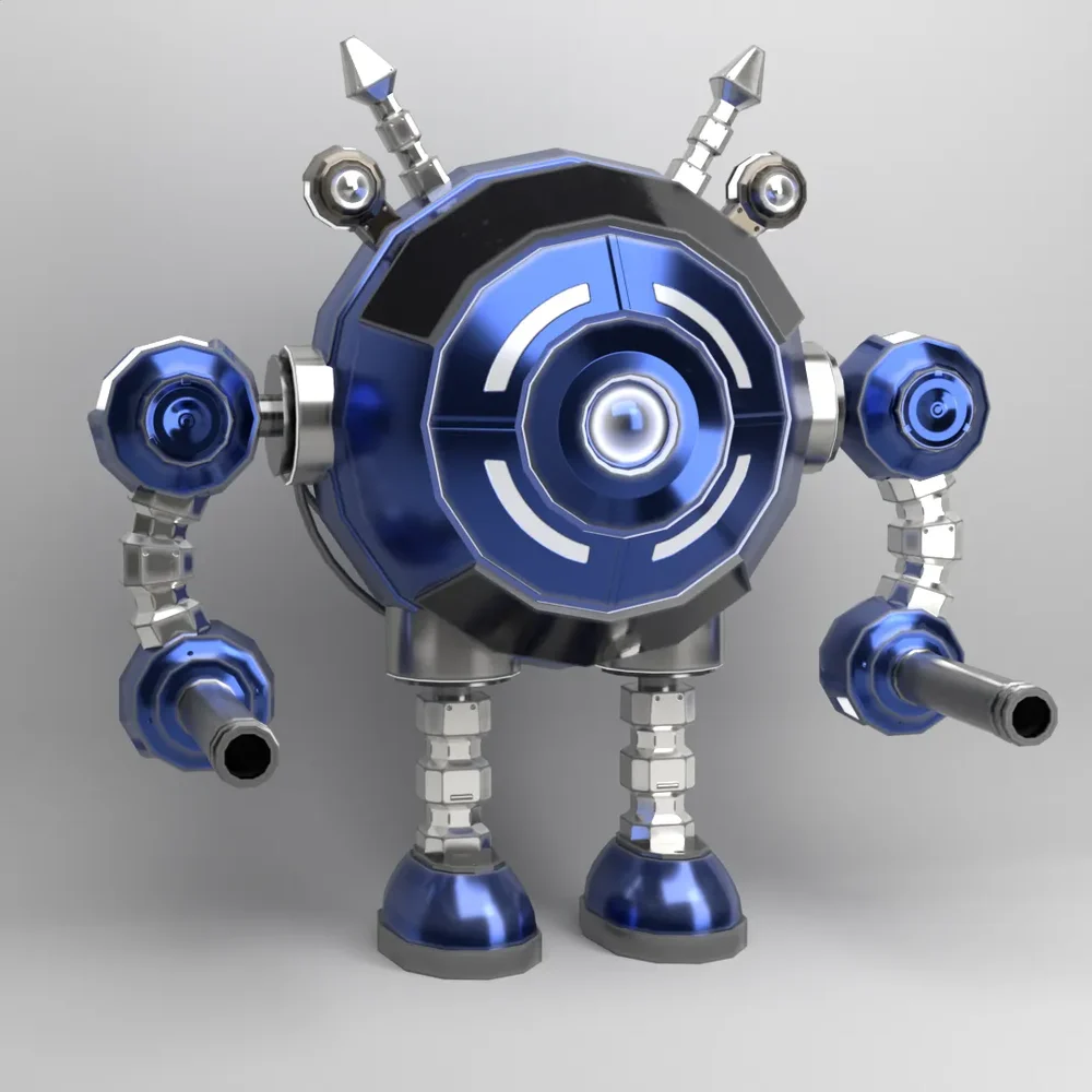 Scifi Sphere Metallic Robot Low Poly
