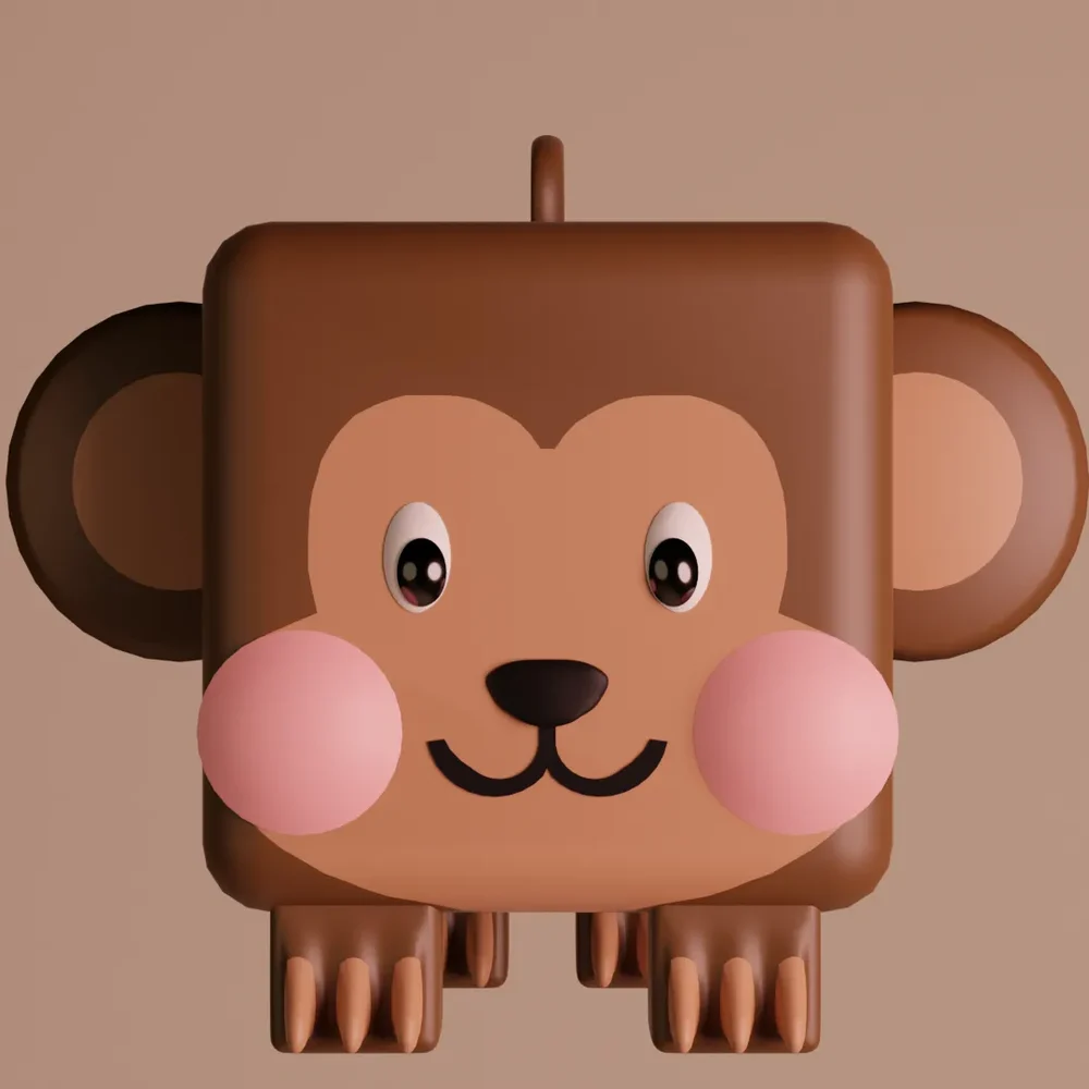 Monkey Brown Cube Animal
