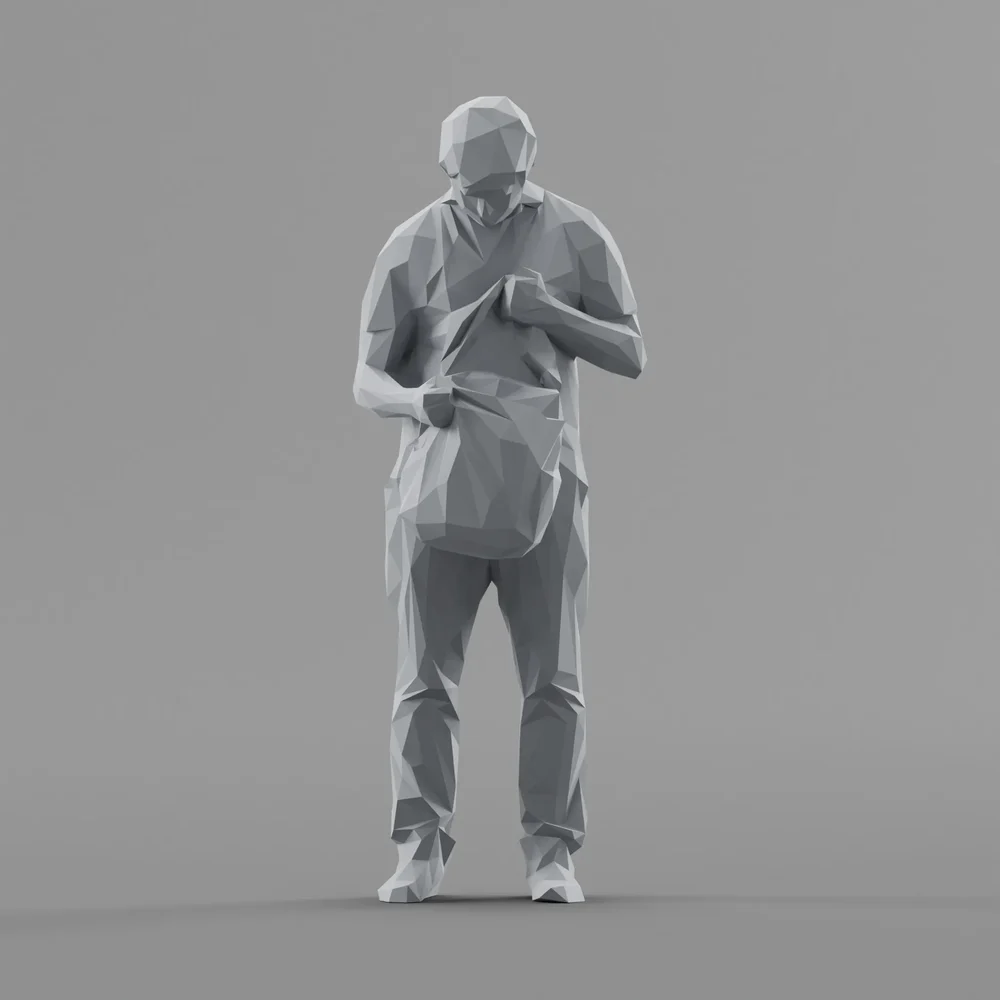 Lowpoly Guy Looks Into His Bag