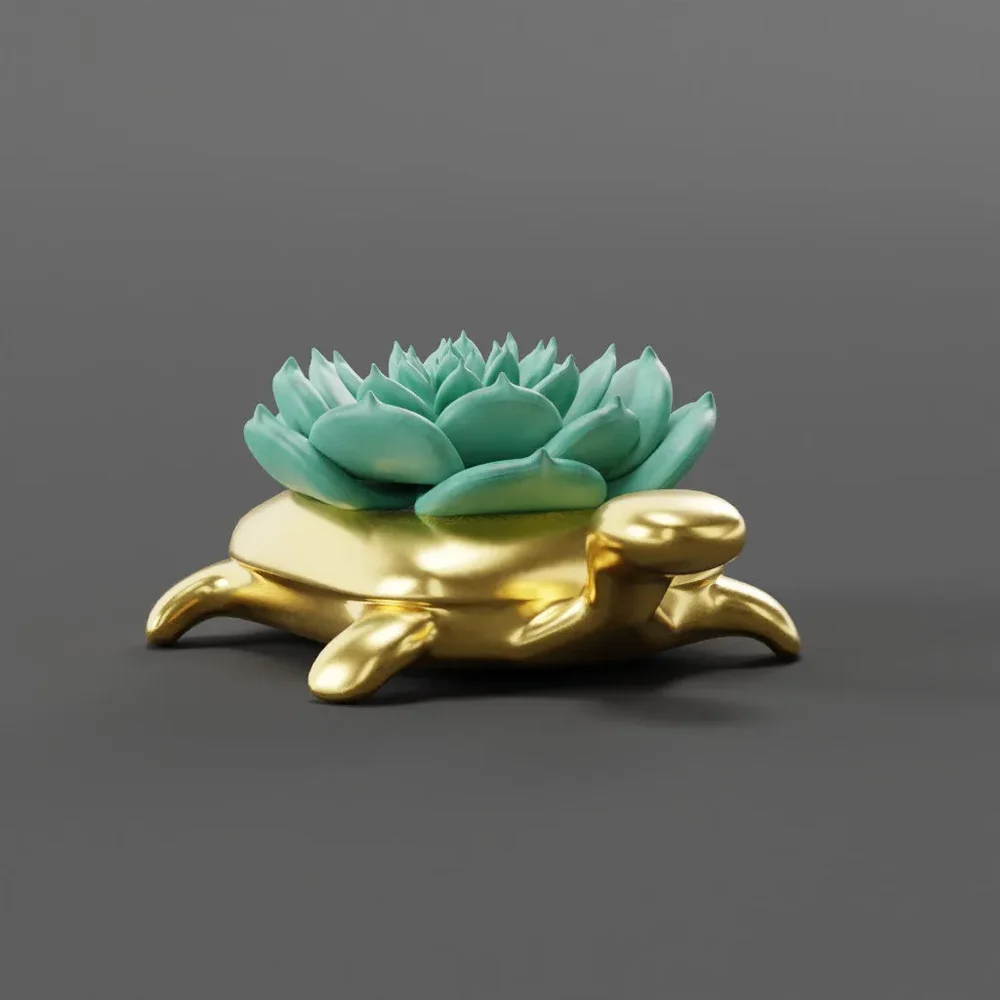 Succulent In Copper Turtle Vase