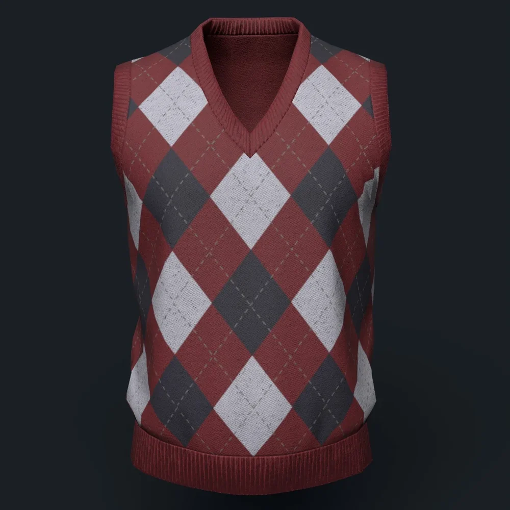 Dark Red Argyle Knit Vest