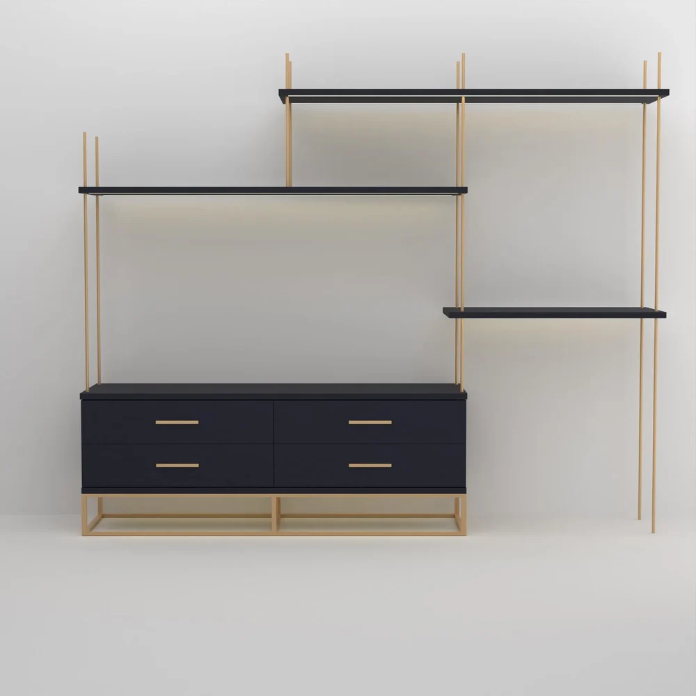 Brass Rod Blue Tv Cabinet With Led