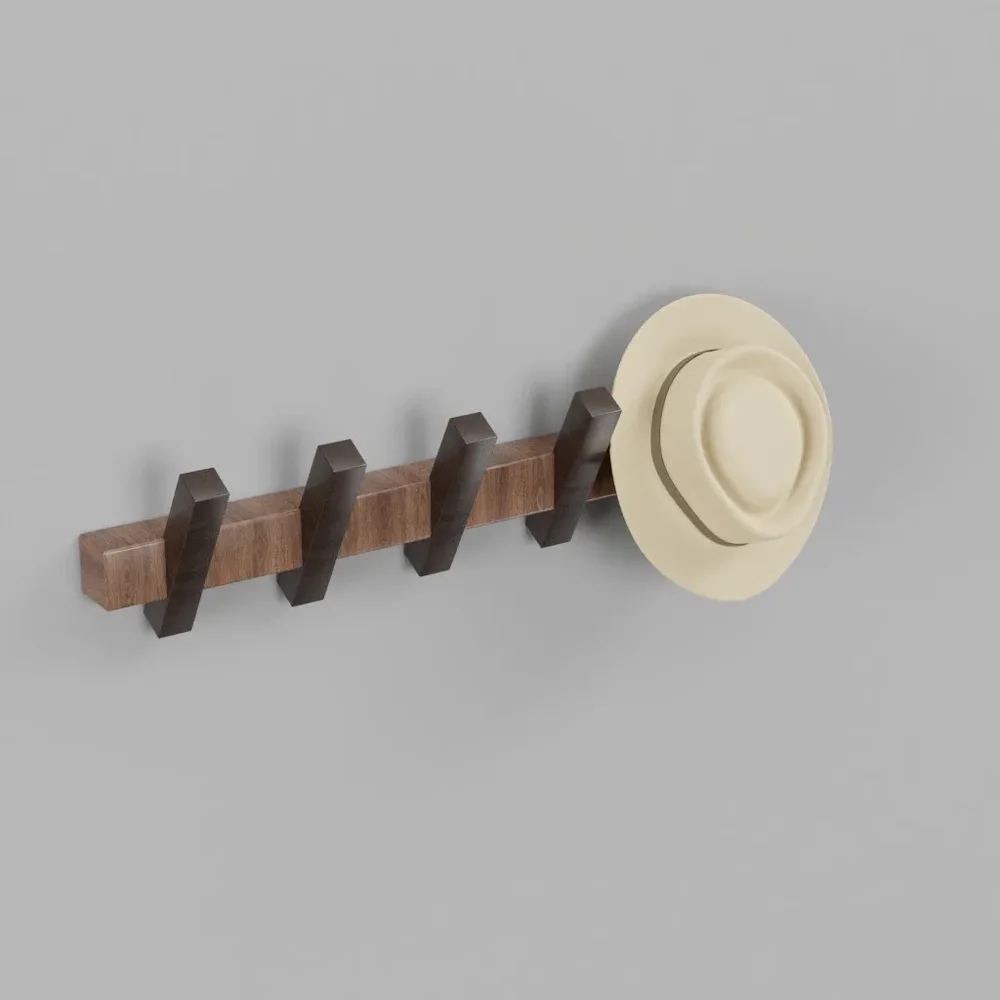 Wooden Wall Coat Hanger With Hat