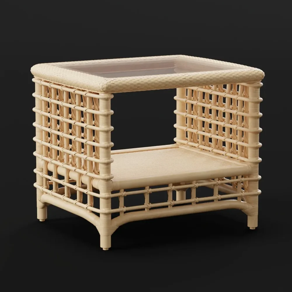 Rattan Side Table With Glass Top