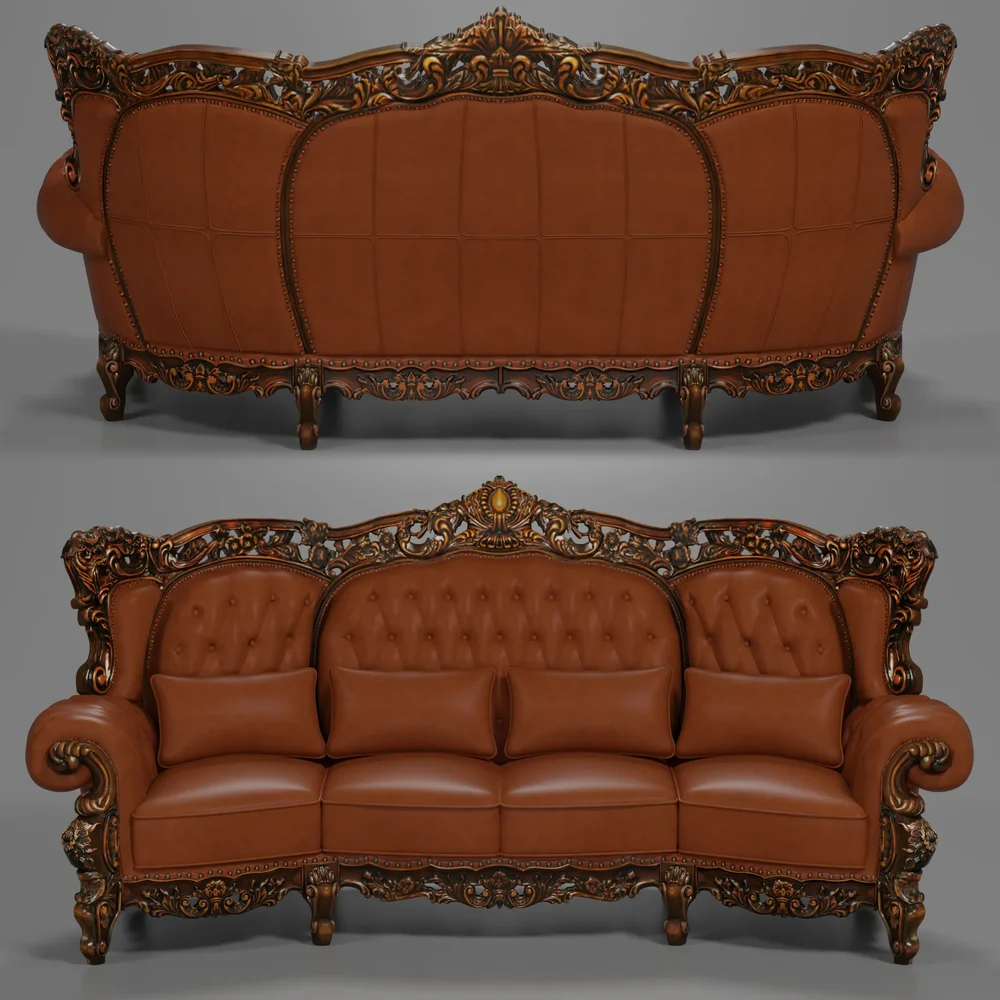Royal Carved Leather Sofa