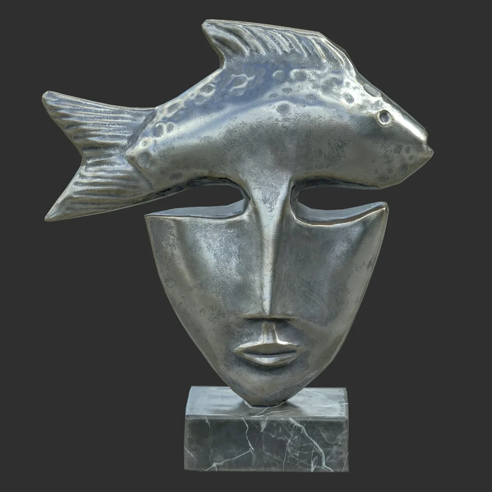 Fish Face Steel Statue
