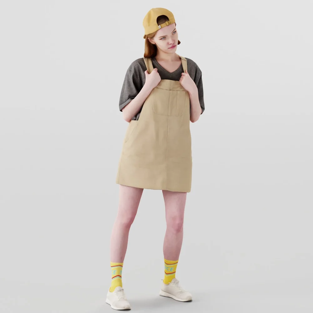 Girl In Jumpsuit-Dress Standing