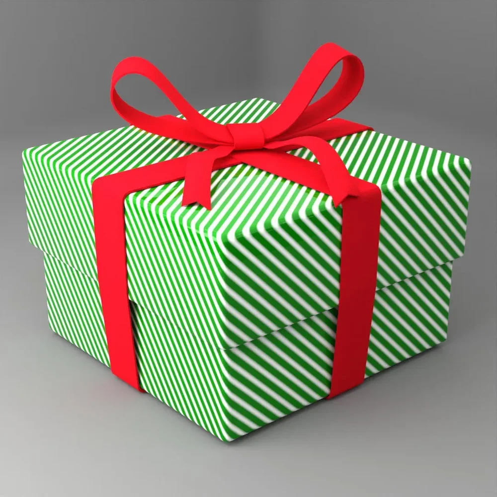 Green Christmas Gift Box Red Ribbon