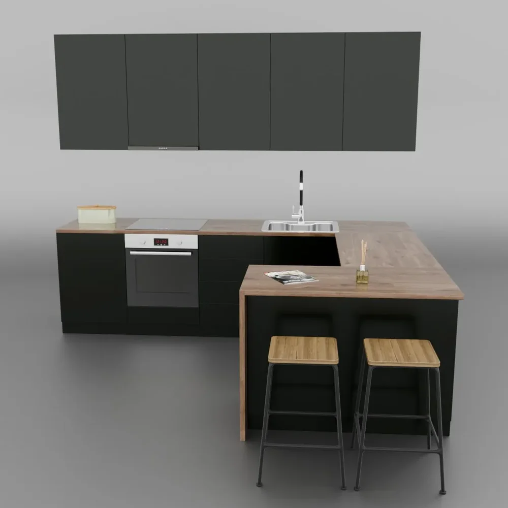 Modern Black Kitchen With Island