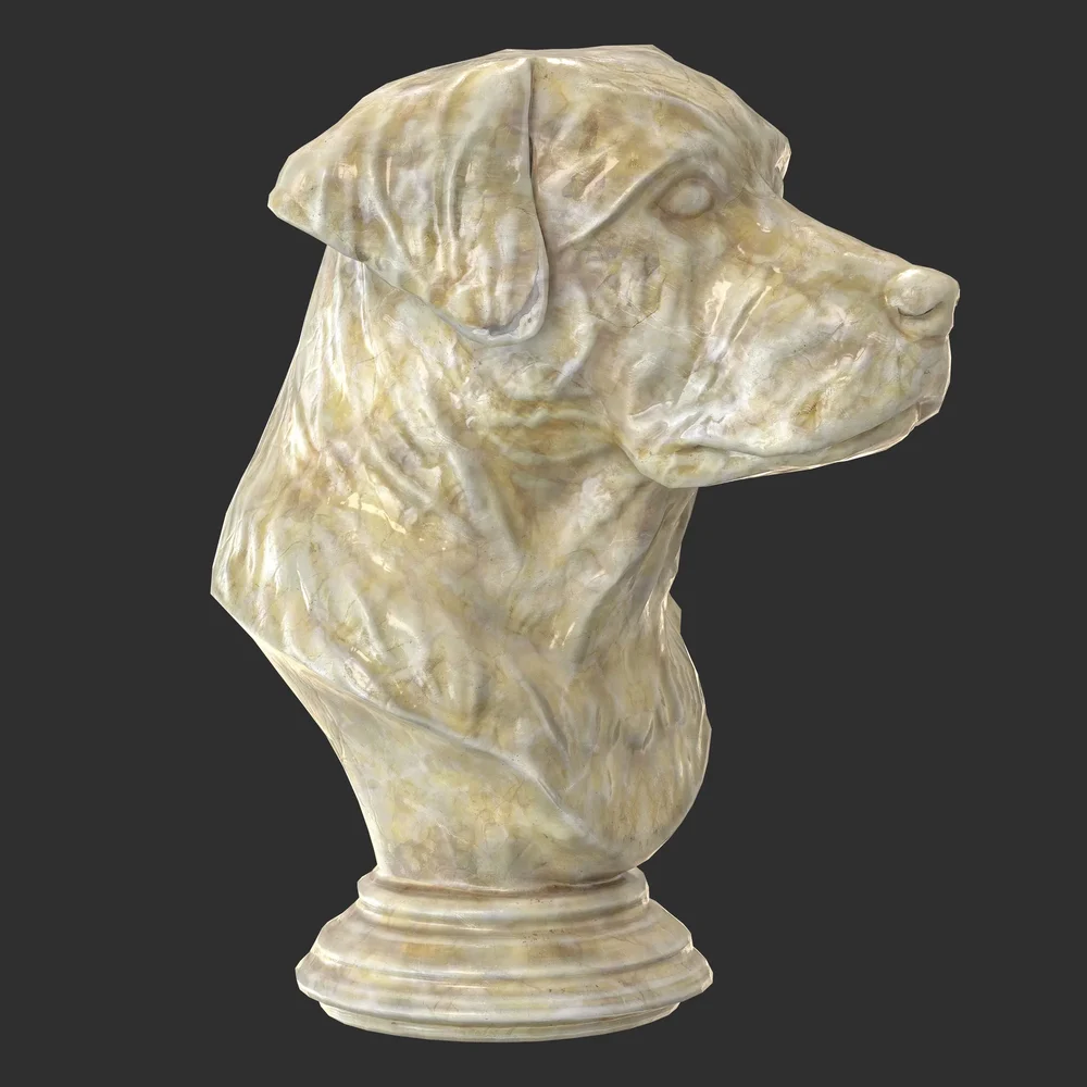 Dog Bust Marble Beige Statue