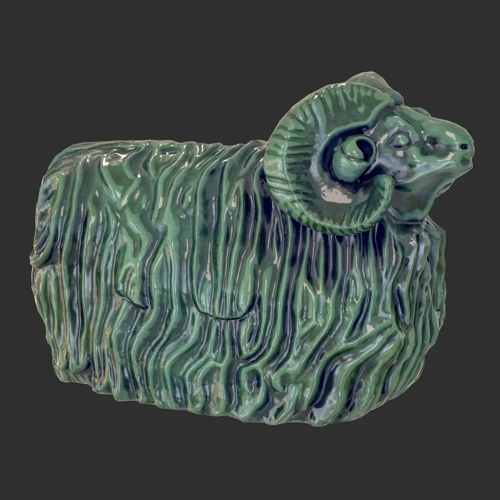 Garden Ram Porcelain Green Statue
