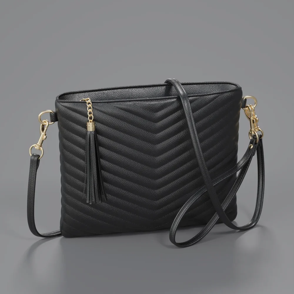 Vegan Leather Shoulder Purses - Black