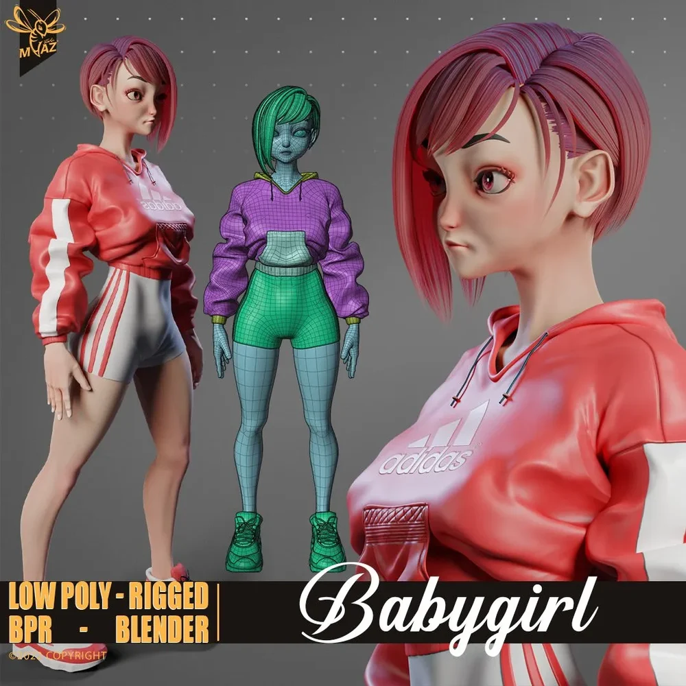 Stylized Babygirl 3d Model - Game-Ready Rigged