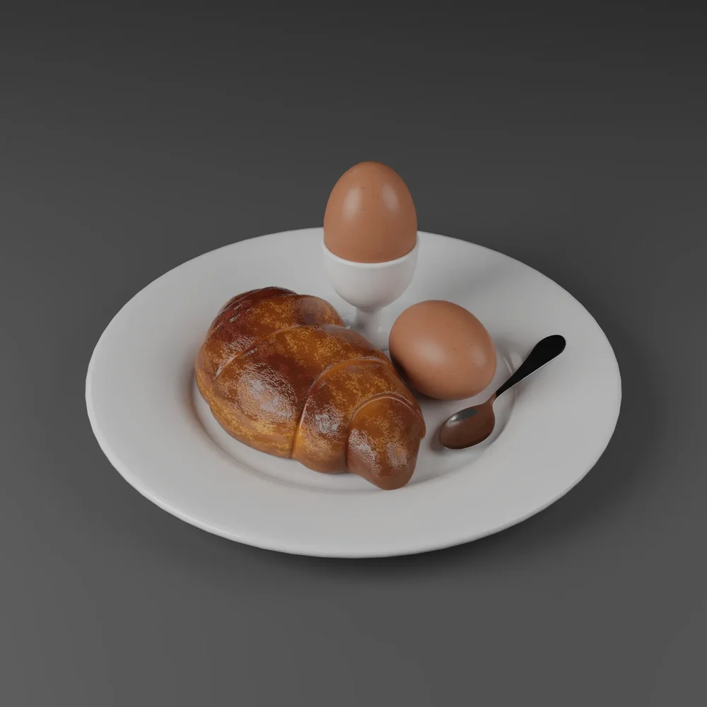 Breakfast Plate With Croissant And Eggs