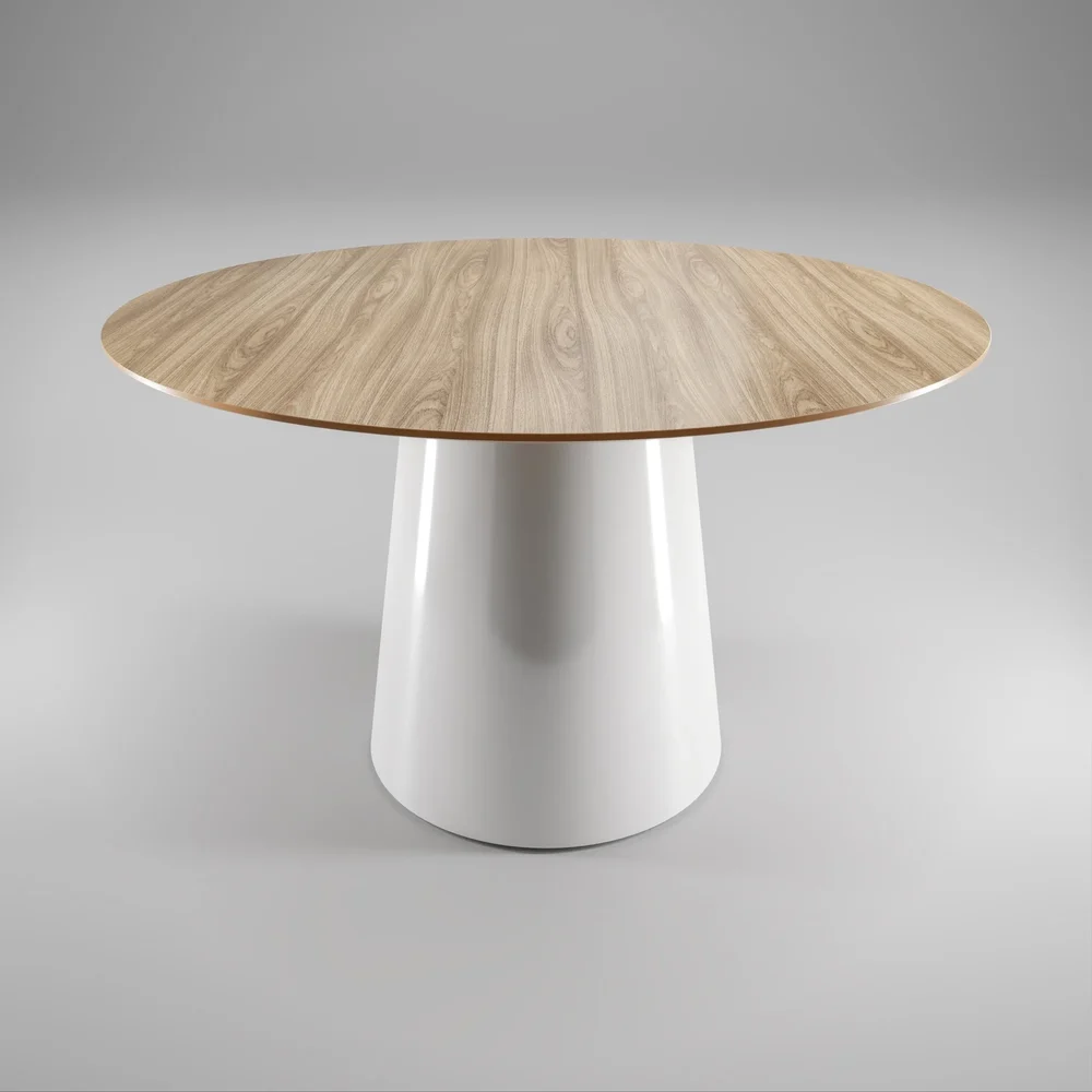 Cone Dining Table White Base Wood Top
