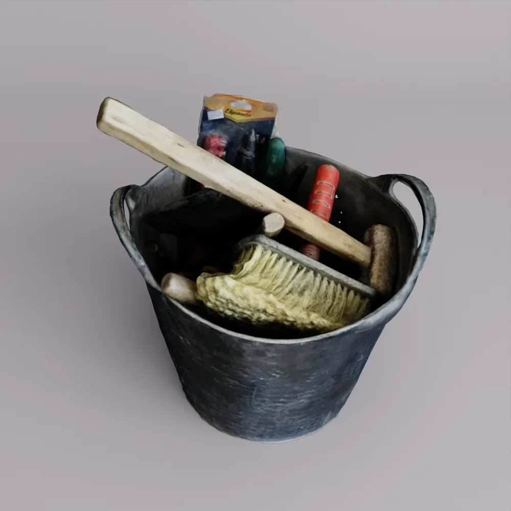 Black Bucket With Construction Tools
