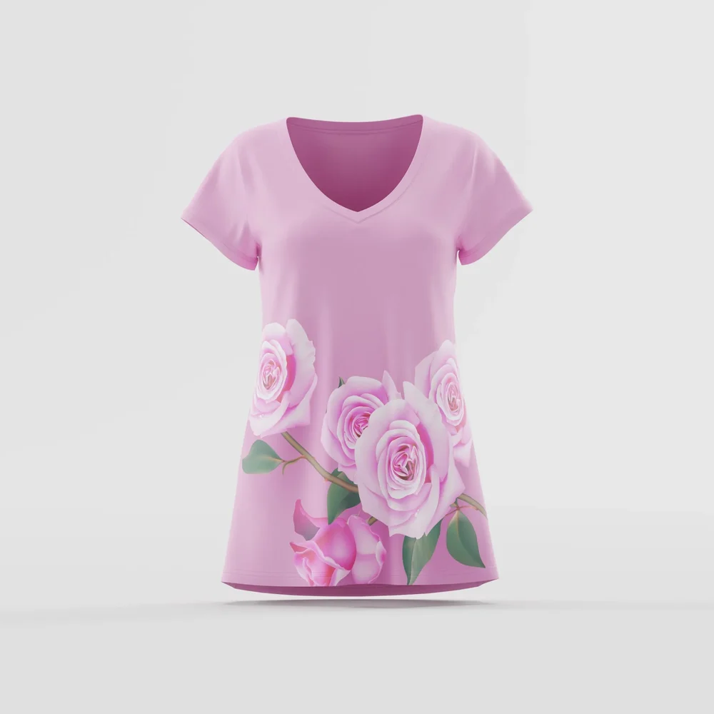 Pink Rose Bouquet V-Neck Tee