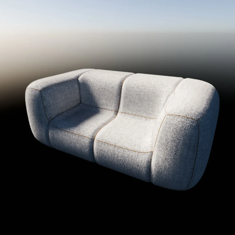 Fluffy Gray / White Fabric Couch Two-Seater
