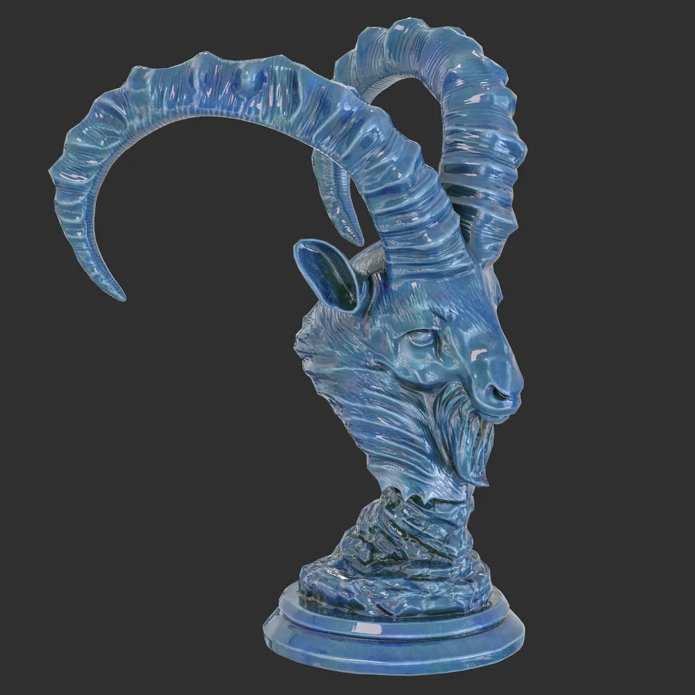 Goat bust Porcelain Blue statue 7cb713d3-8e80-48f9-a868-73b41dafd9ae