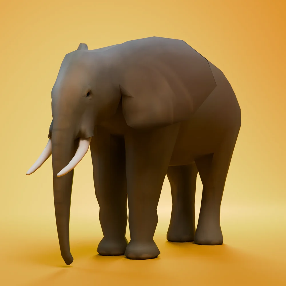African Elephant Character Low Poly