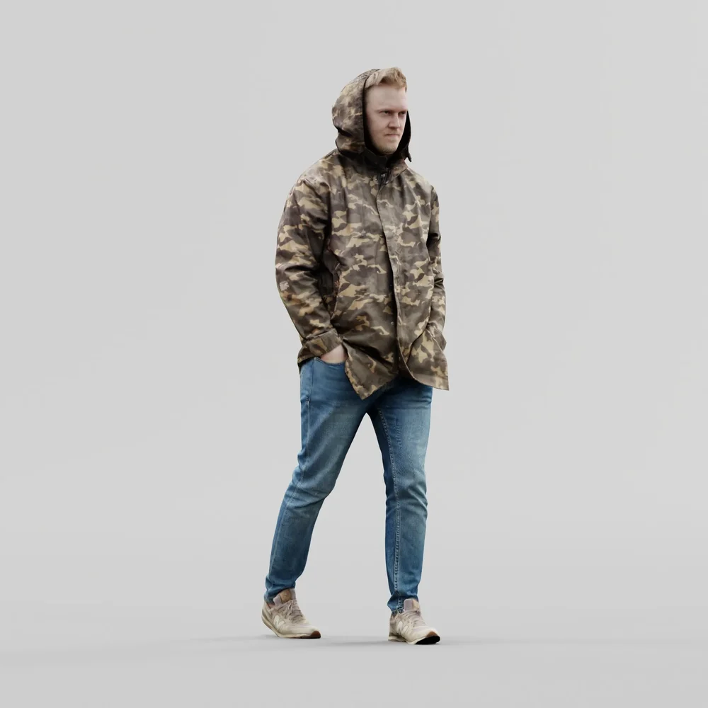 Guy In A Camouflage Coat Walking