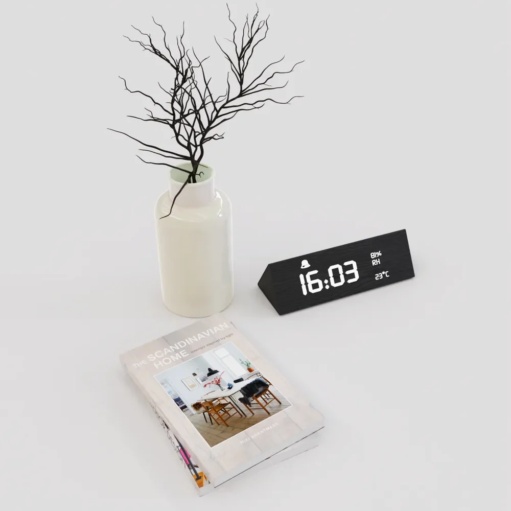 Alarm Clock With Book And Fake Plant