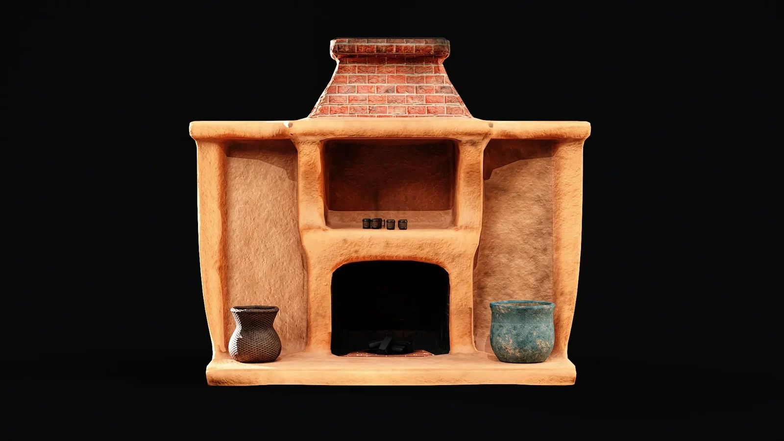 Rustic Clay Kitchen Fireplace