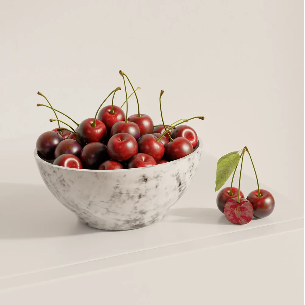Fresh Cherries In Marble Bowl