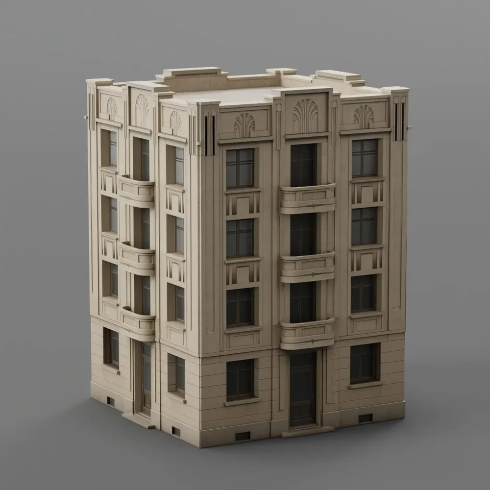 Simple Low Poly Art Deco Building