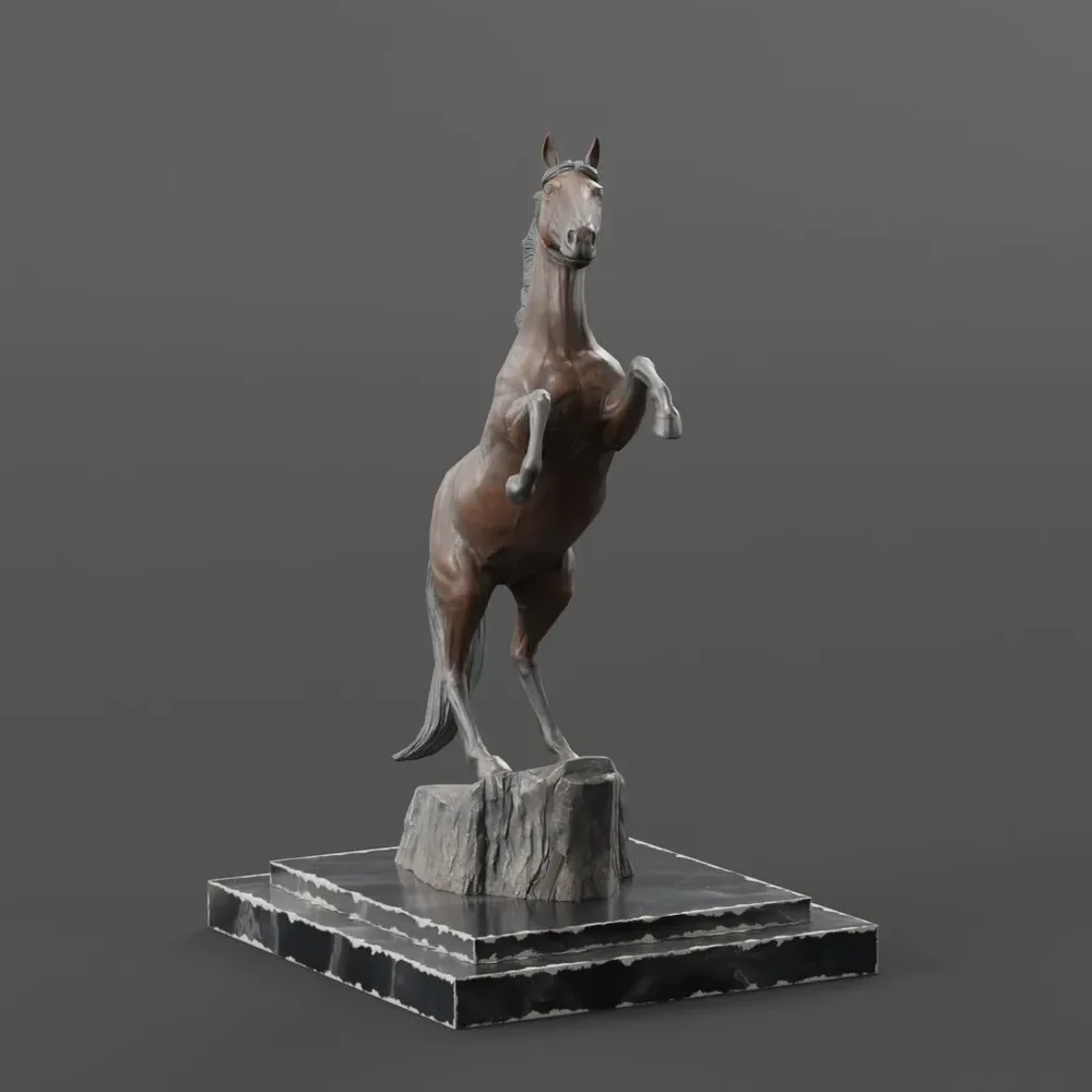 Rearing Horse Bronze Statuette Sculpted In Blender