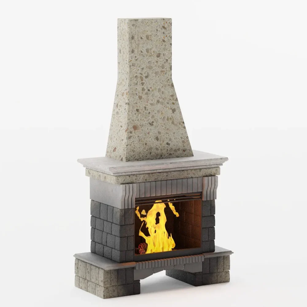 Stone Fireplace With Fire