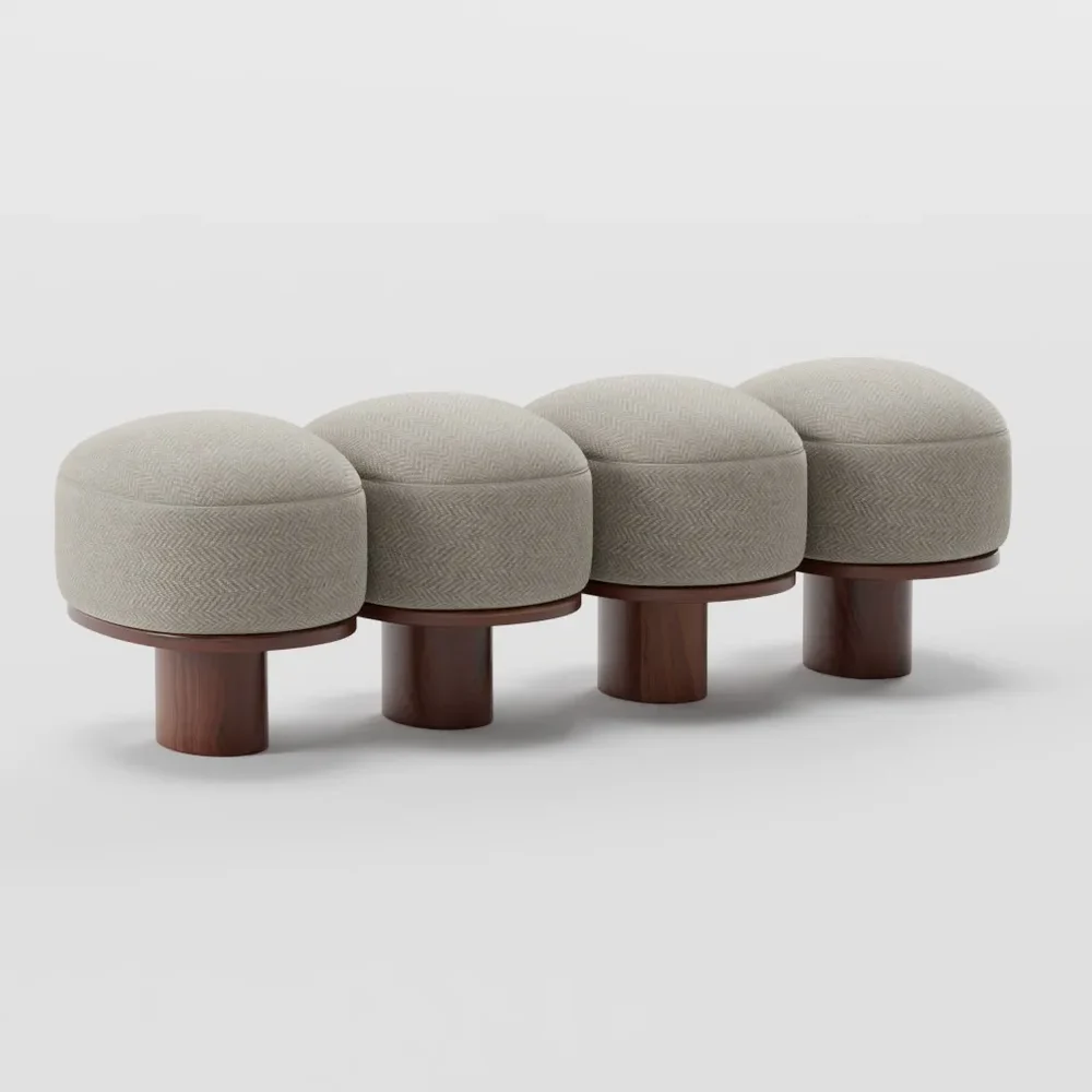 Walnut And Cloth Bench
