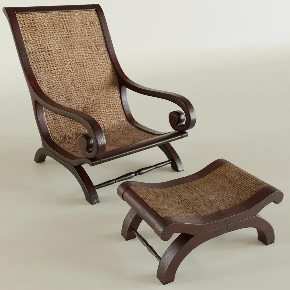 Old Colonial Chair And Otoman Seat