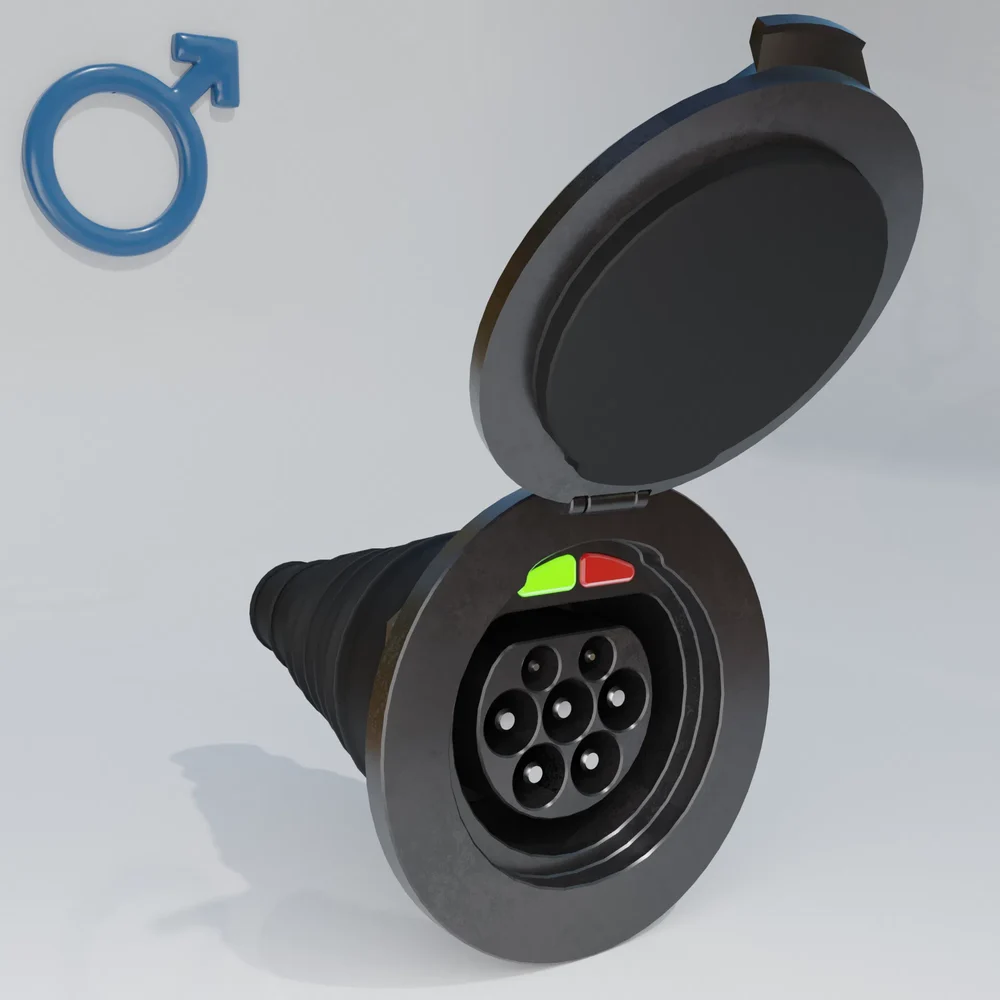 Electric Motor Vehicle Charging Socket, Male With Cover.