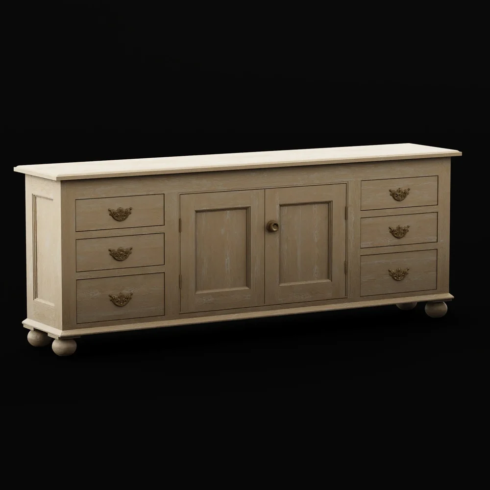 Old Long Wooden Drawer Dresser