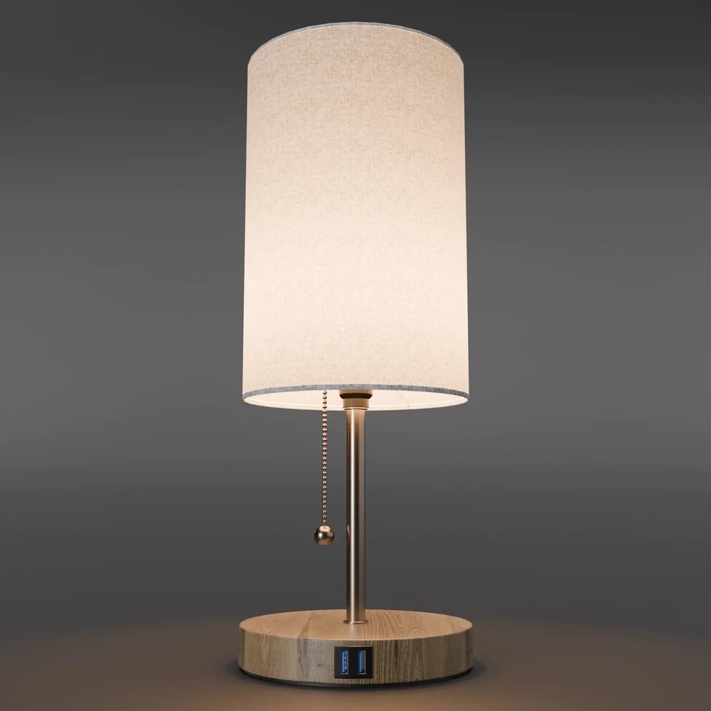 Table Lamp With Wooden Base