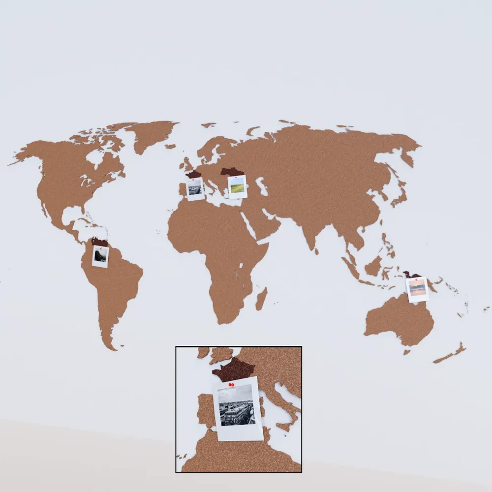 Cork World Map With Pined Pictures