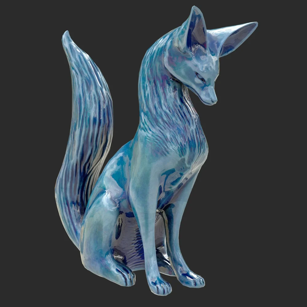 Fox Blue Porcelain Statue