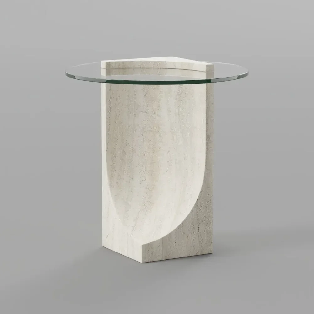 Glass And Travertine Side Table