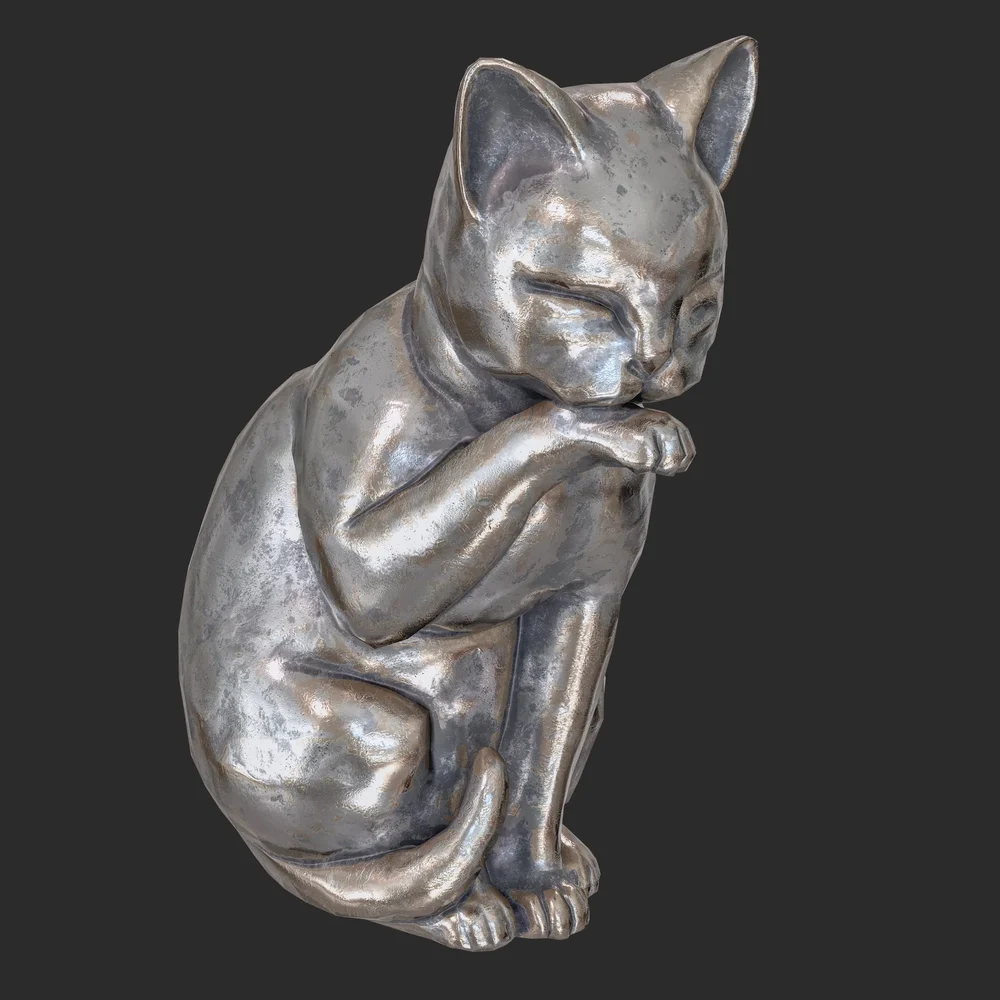 Grooming Cat Steel Statue