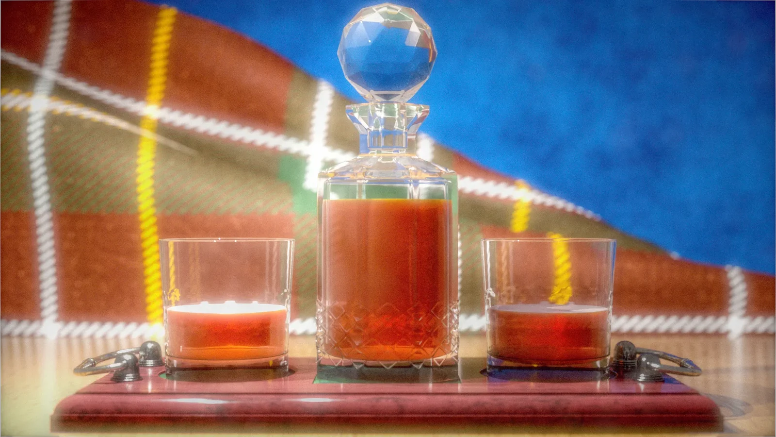 Whisky Tumblers And Decanter Tray Set