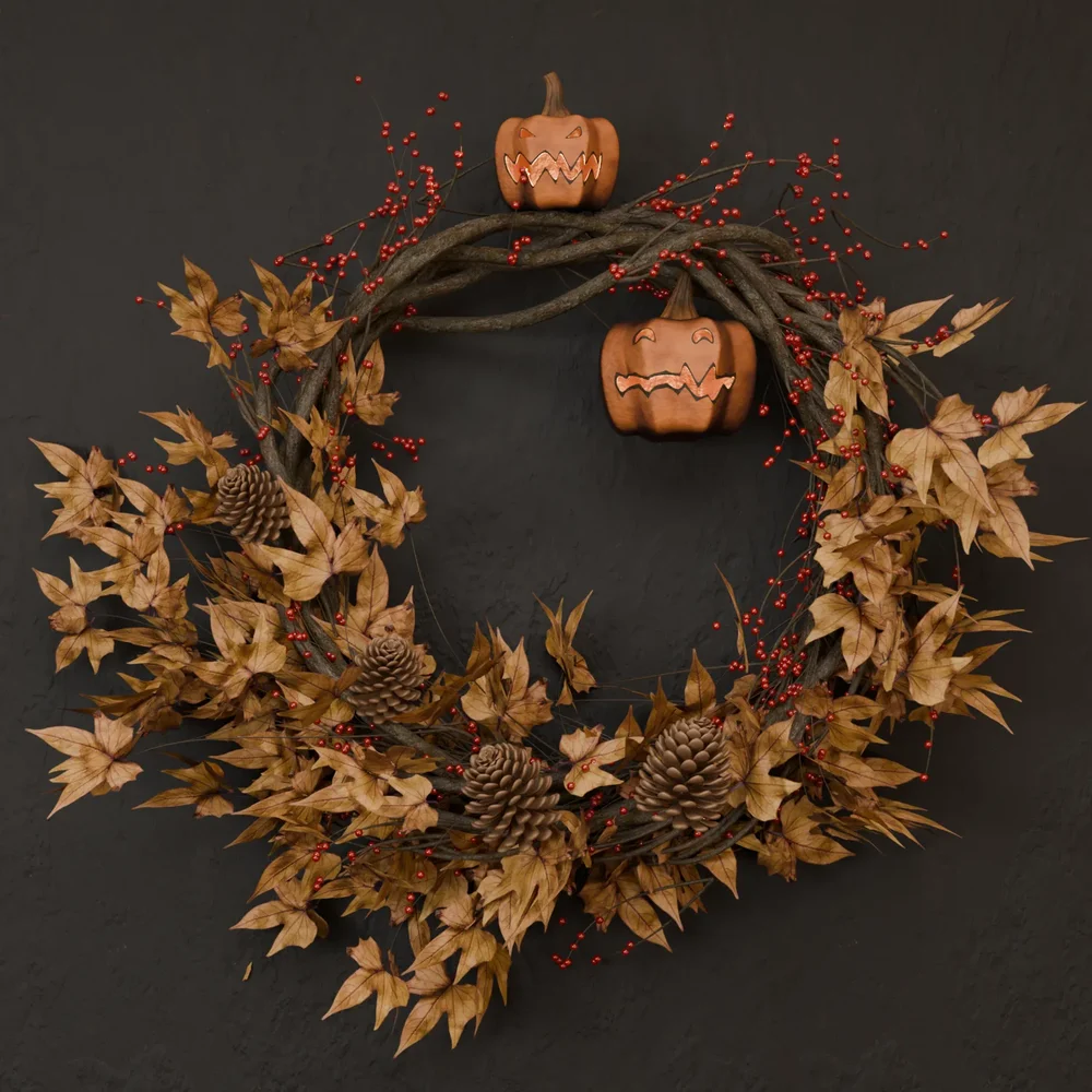 Sj-Halloween Wreath With Pumpkin