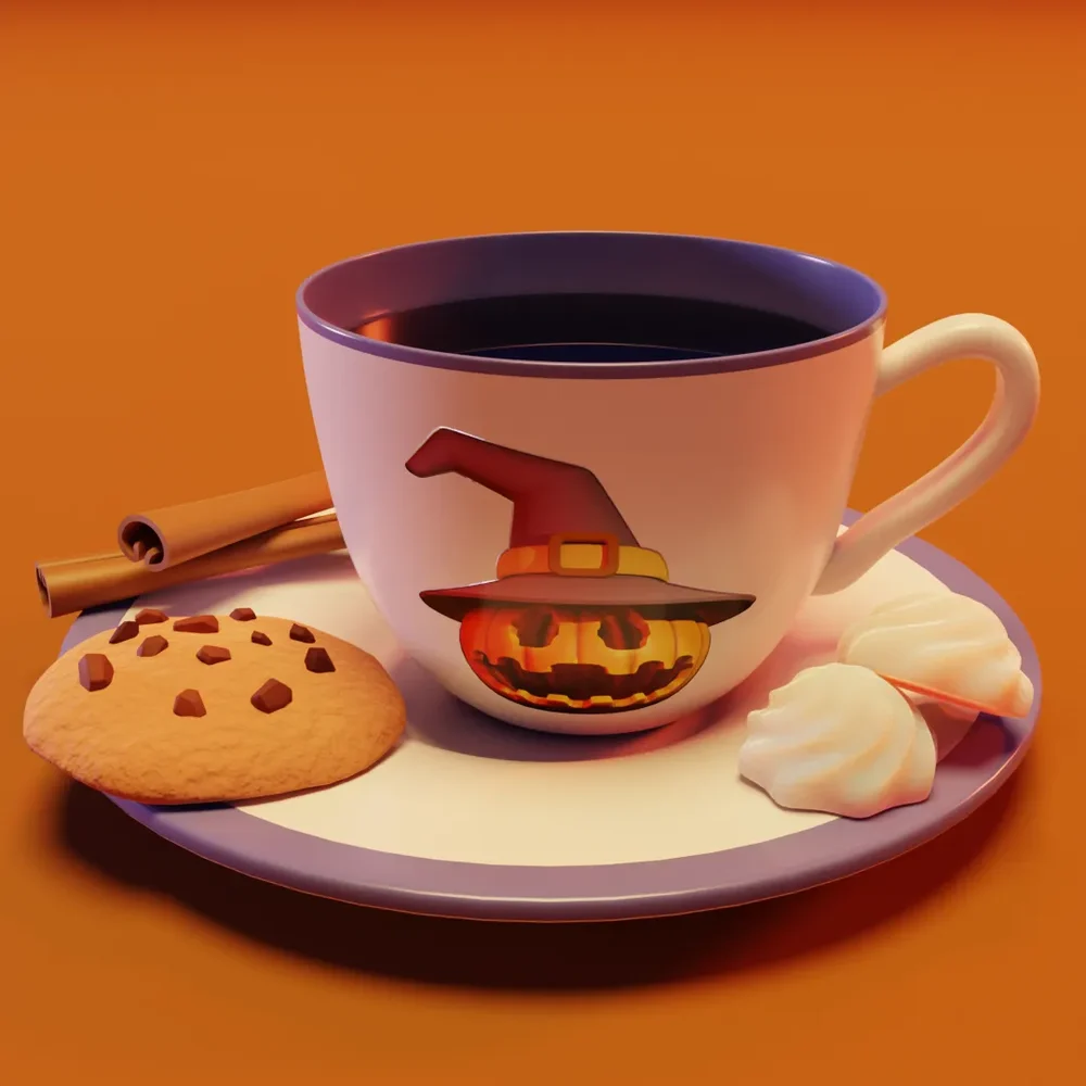 Halloween Coffee Cup And Cookie Dessert