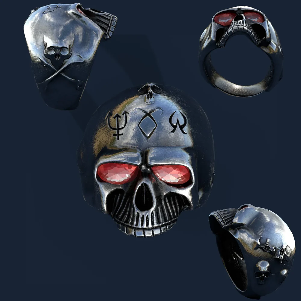 Silver Skull Ring – Stylized Game Ready